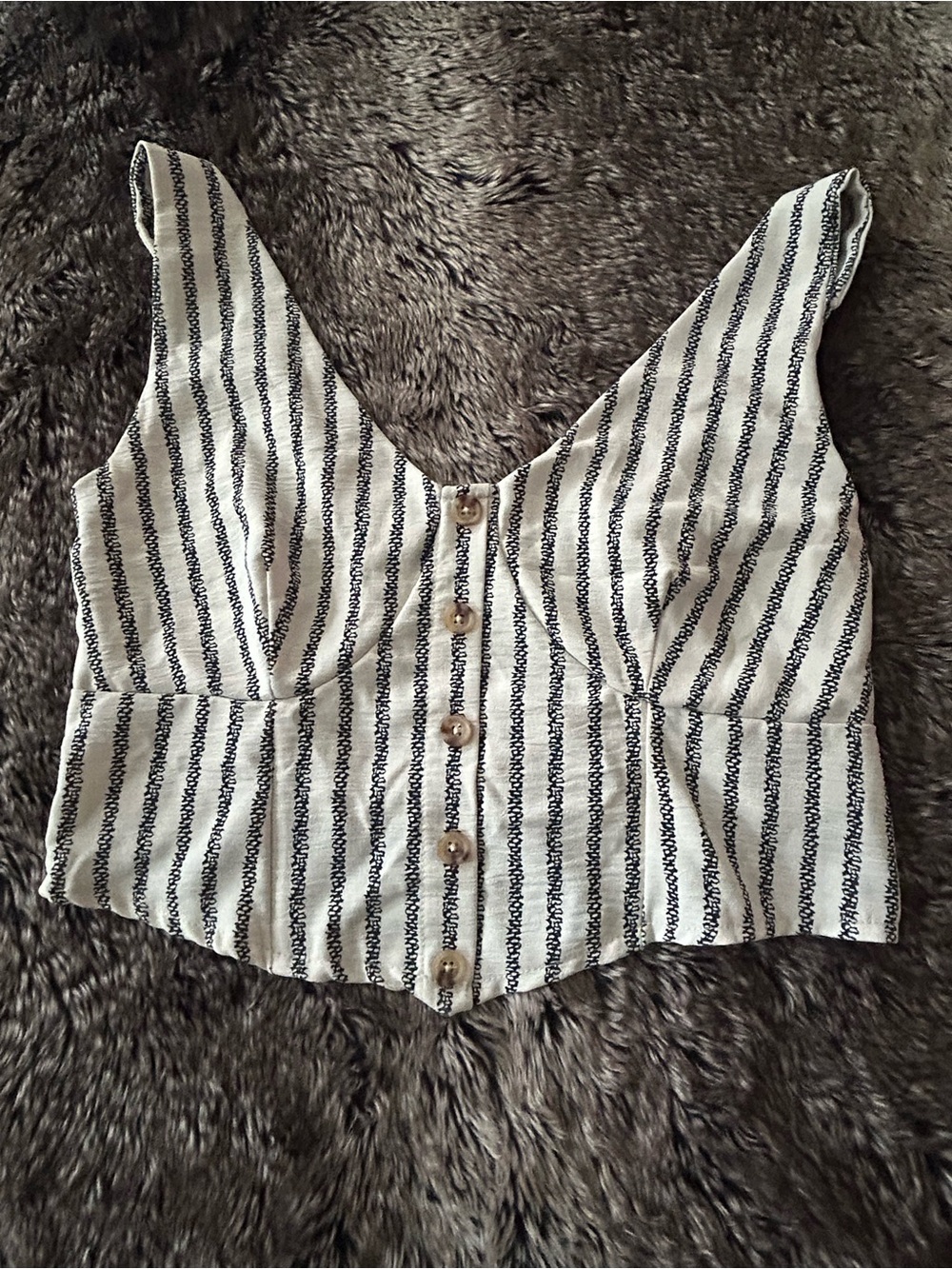 Striped Button-Front V-Neck Crop Top
